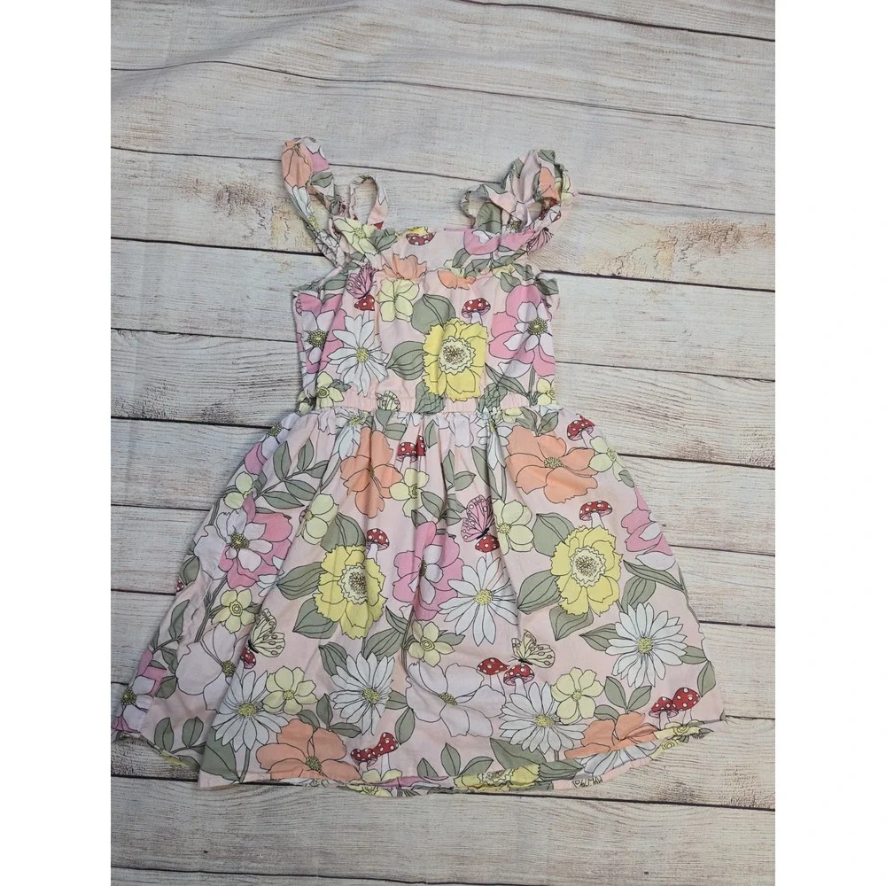 GYMBOREE Girl's Floral Print Dress Butterflies Mushrooms Daisy Size 7 Flutter